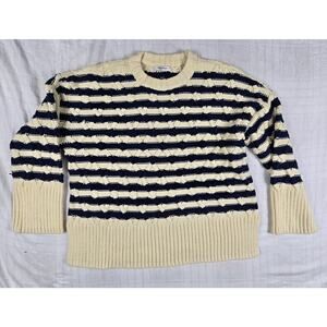 Madewell Womens Oversized Sweater Lattice Chunky Knit Blue Ecru Stripe XS NWOT